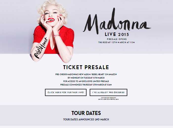 Madonna UK Tour Dates